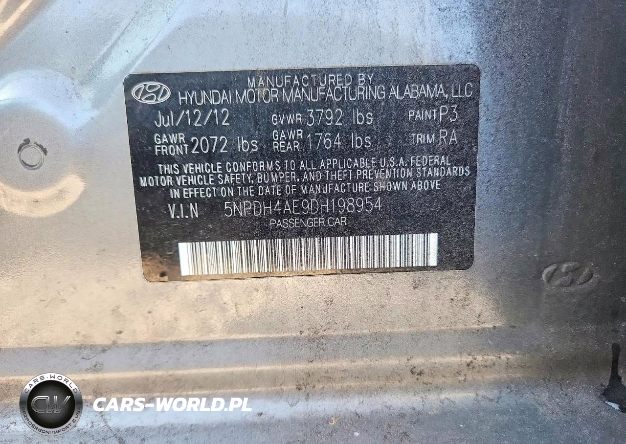 2013 Hyundai Elantra Gls VIN:5NPDH4AE9DH198954 - 12