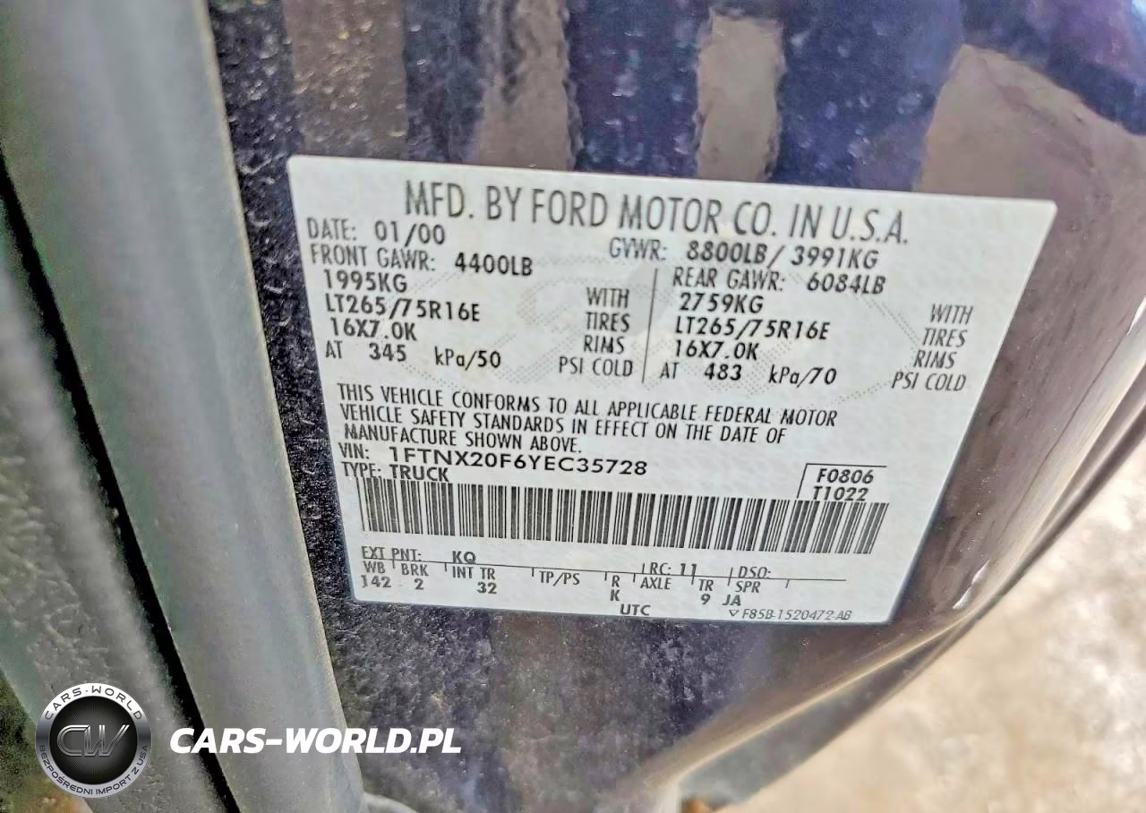 2000 Ford F250 Super Duty VIN:1FTNX20F6YEC35728 - 12
