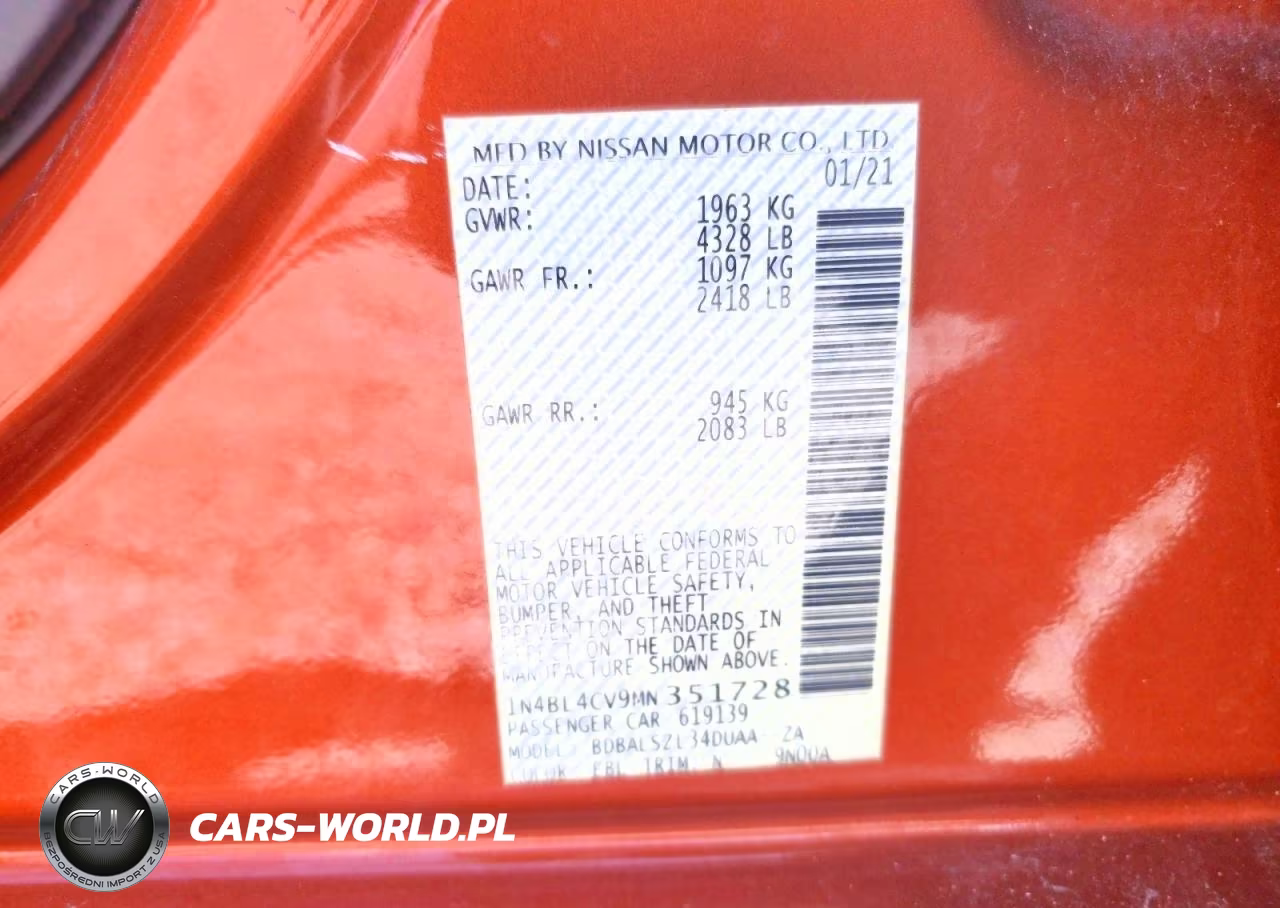 2021 Nissan Altima Sr VIN:1N4BL4CV9MN351728 - 12