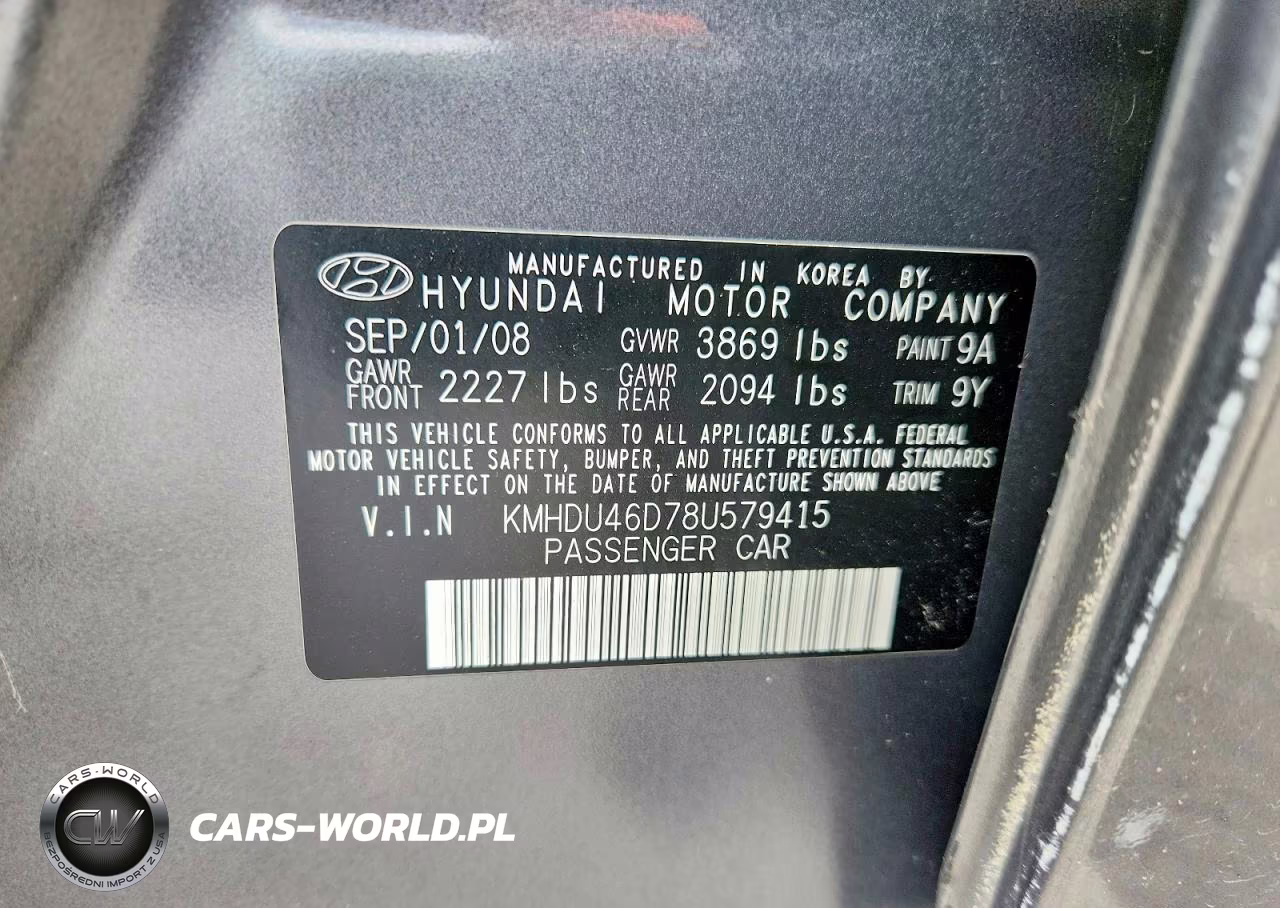 2008 Hyundai Elantra Gls VIN:KMHDU46D78U579415 - 12