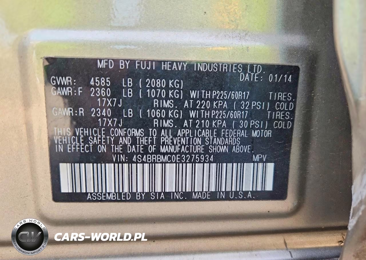 2014 Subaru Outback 2.5I Limited VIN:4S4BRBMC0E3275934 - 13