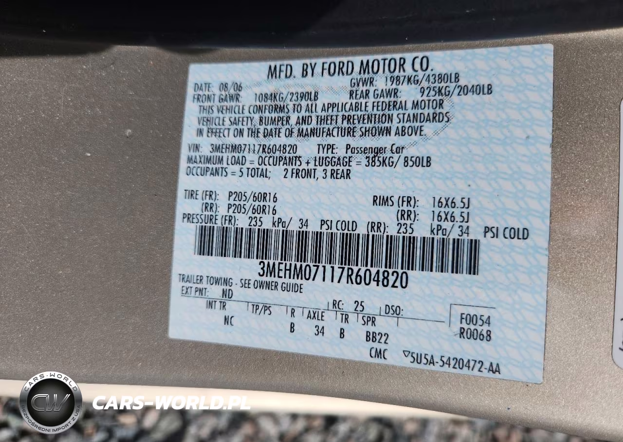 2007 Mercury Milan VIN:3MEHM07117R604820 - 12