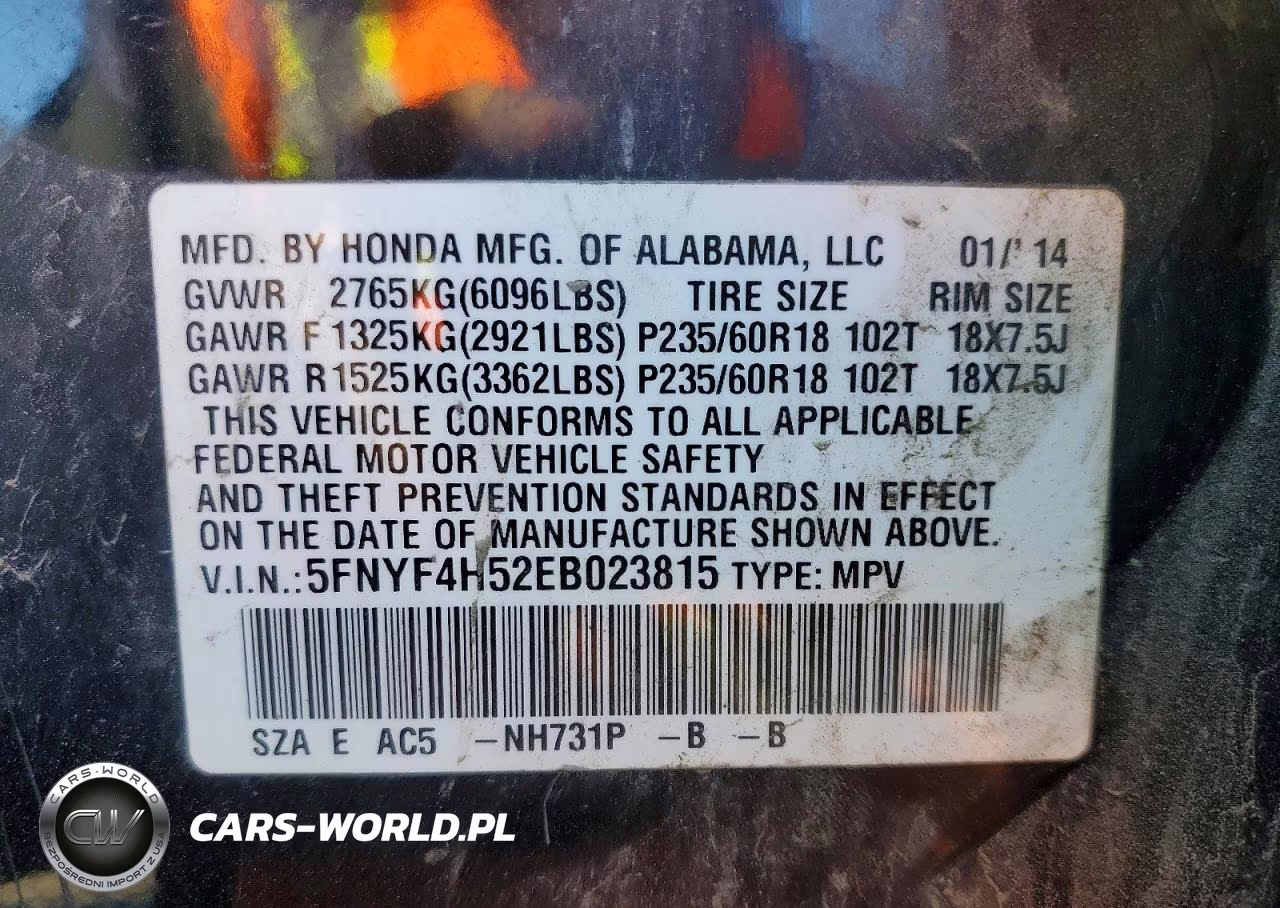 2014 Honda Pilot Exl VIN:5FNYF4H52EB023815 - 12