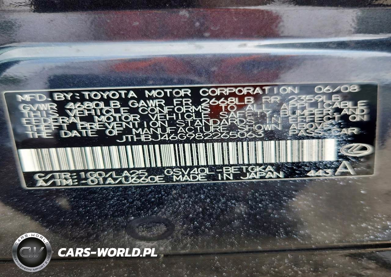 2008 Lexus Es 350 VIN:JTHBJ46G982265063 - 12
