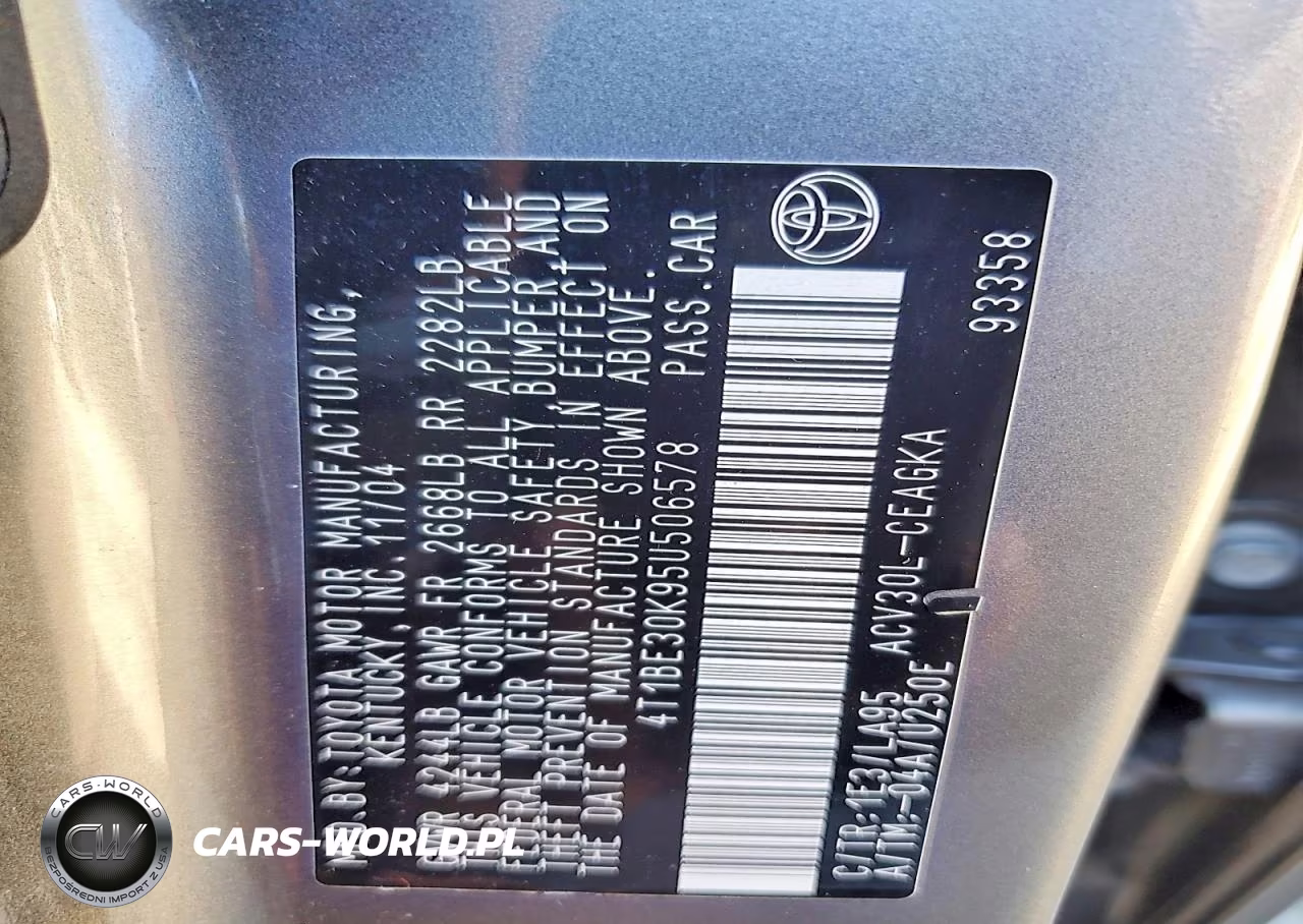 2005 Toyota Camry Xle VIN:4T1BE30K95U506578 - 12