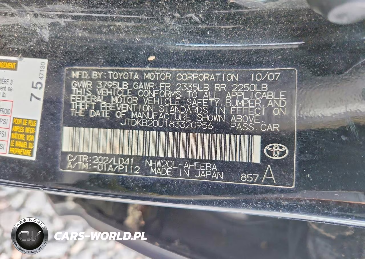2008 Toyota Prius Base VIN:JTDKB20U183320956 - 12