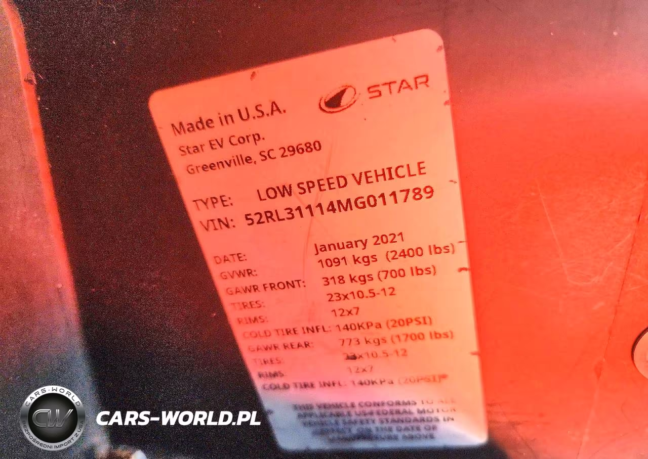 2021 Star Ev Golf Cart VIN:52RL31114MG011789 - 10