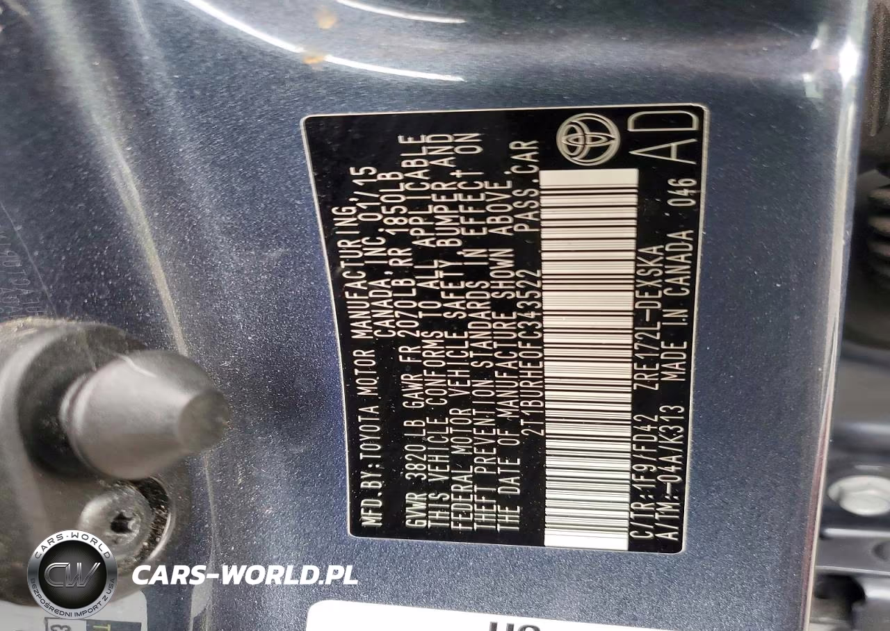 2015 Toyota Corolla S Plus VIN:2T1BURHE0FC343522 - 12