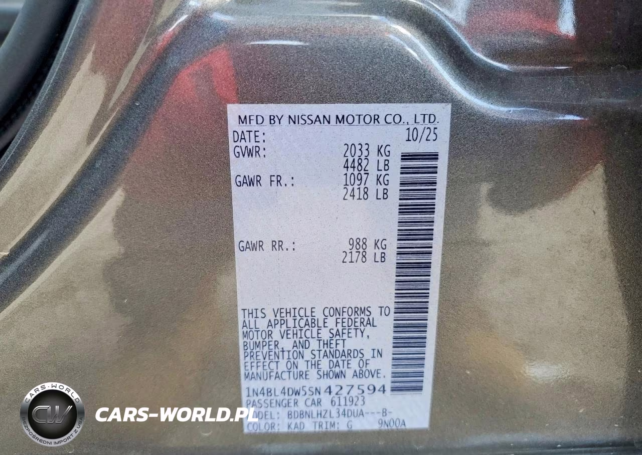 2025 Nissan Altima Sv VIN:1N4BL4DW5SN427594 - 13