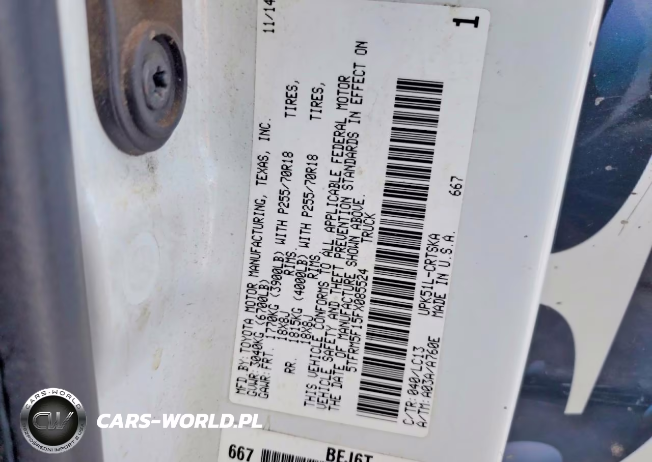 2015 Toyota Tundra Sr VIN:5TFRM5F15FX085524 - 12