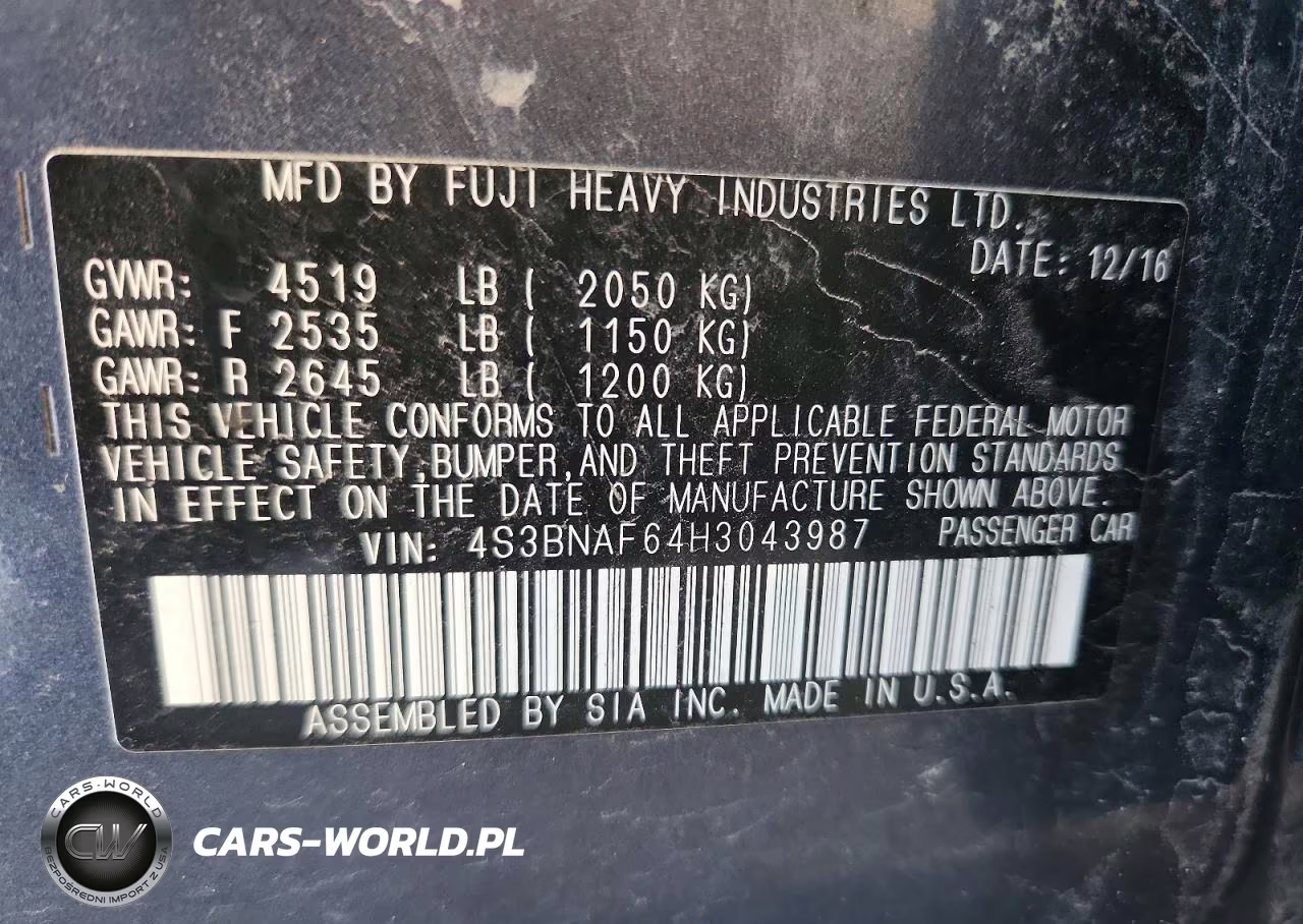 2017 Subaru Legacy 2.5I Premium VIN:4S3BNAF64H3043987 - 13