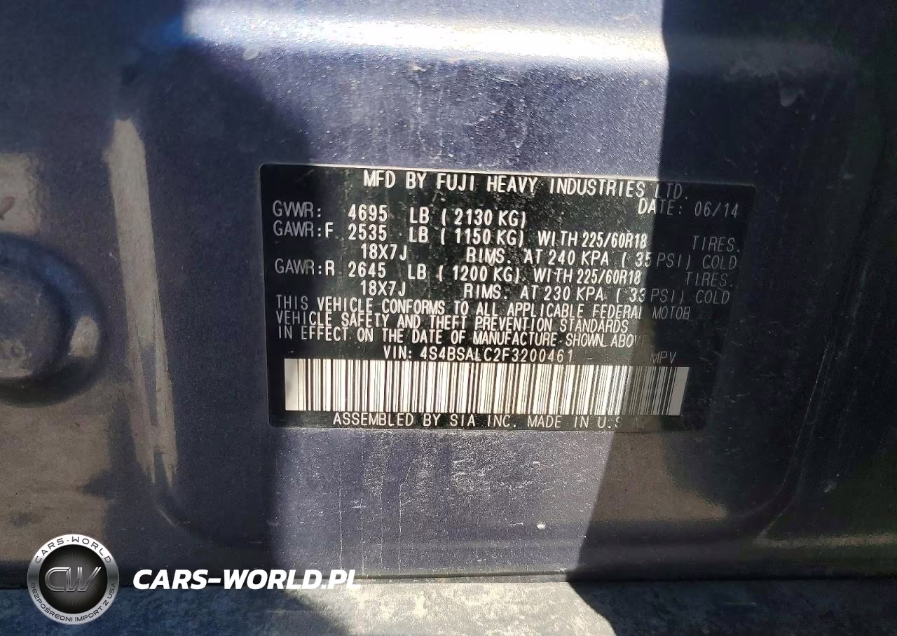2015 Subaru Outback 2.5I Limited VIN:4S4BSALC2F3200461 - 13