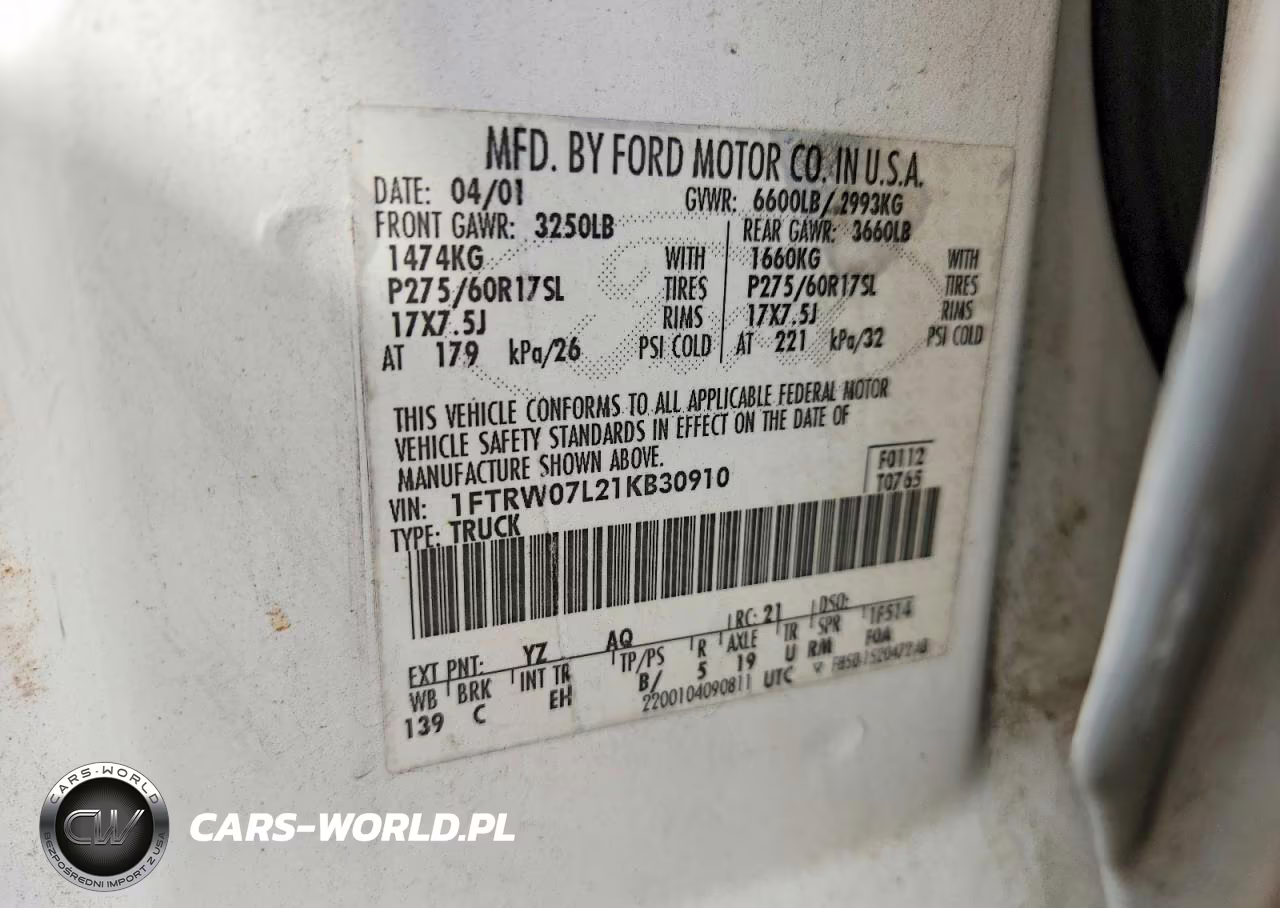 2001 Ford F150 Supercrew VIN:1FTRW07L21KB30910 - 12