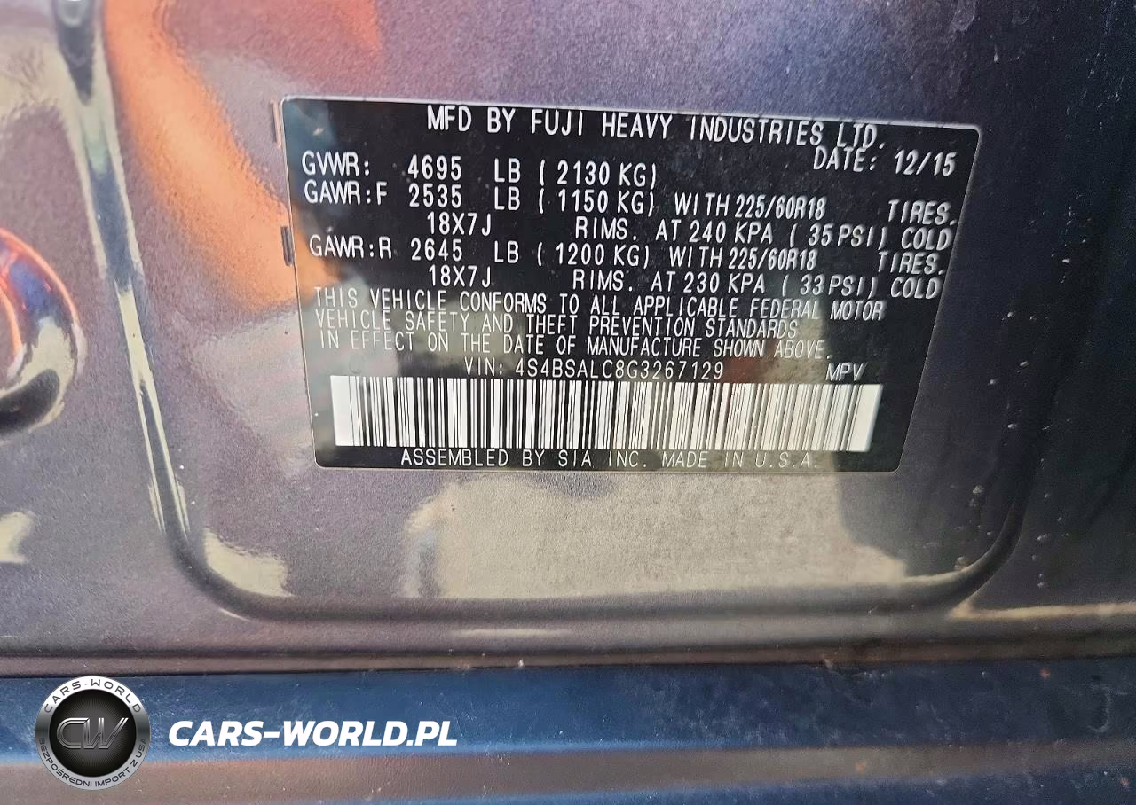 2016 Subaru Outback 2.5I Limited VIN:4S4BSALC8G3267129 - 13