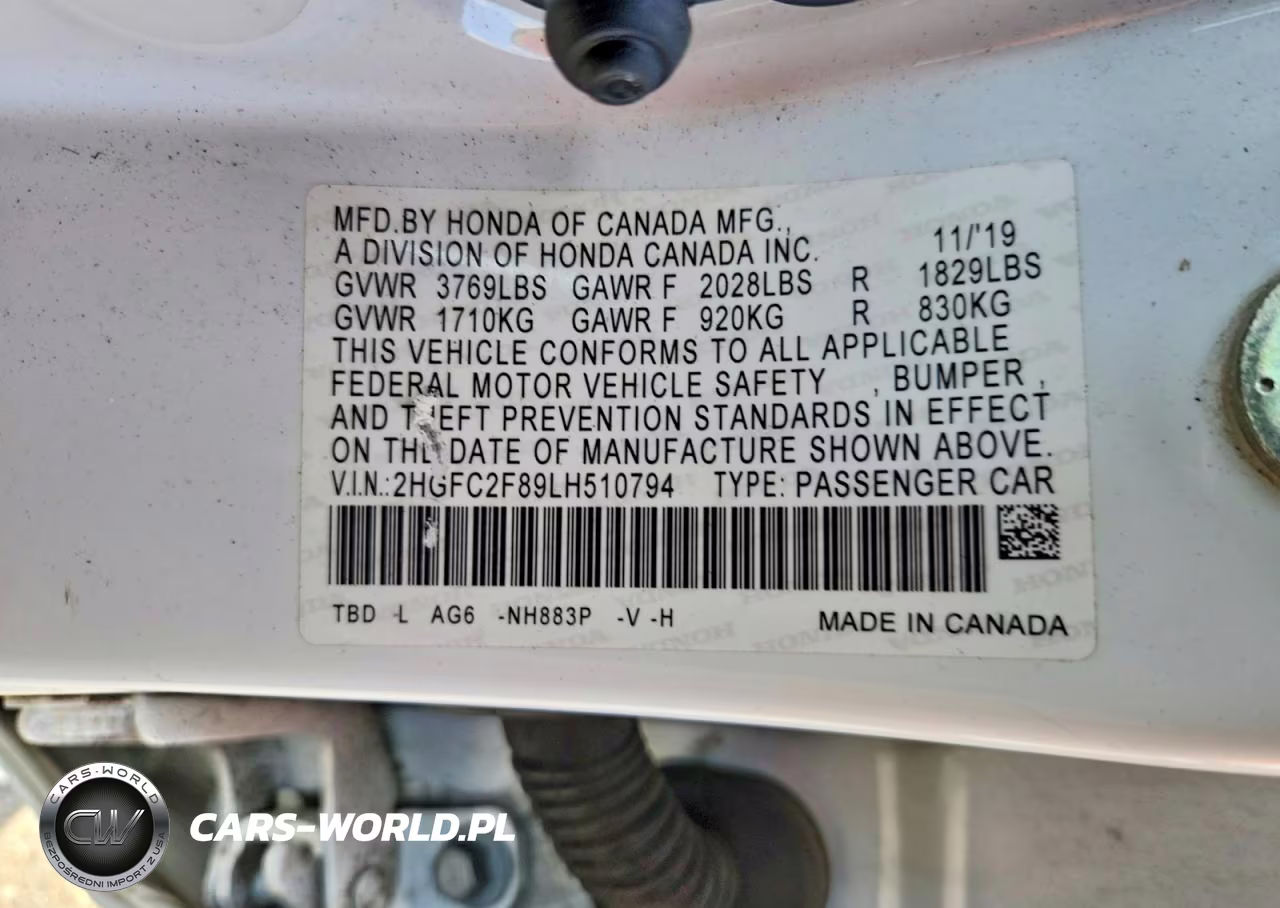 2020 Honda Civic Sport VIN:2HGFC2F89LH510794 - 12