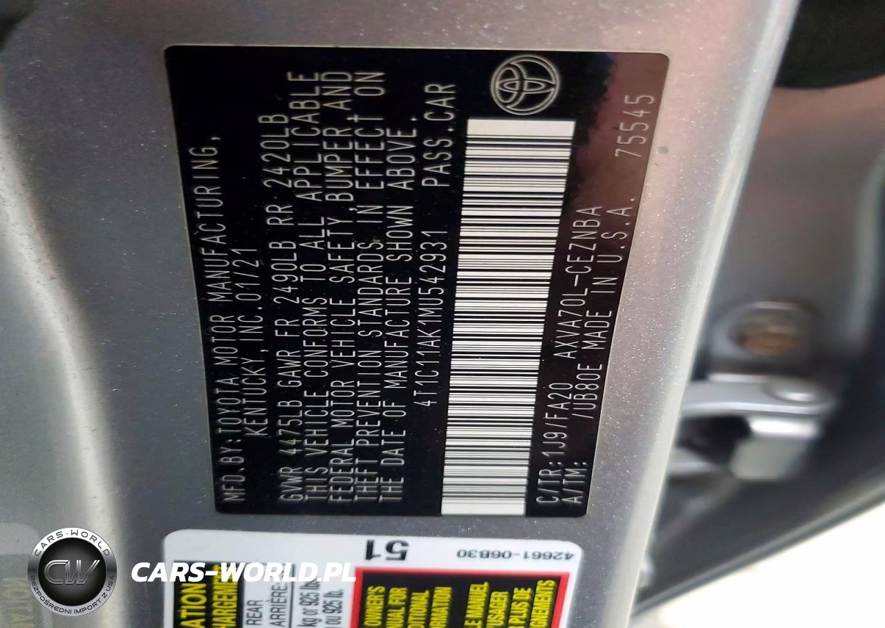 2021 Toyota Camry Le VIN:4T1C11AK1MU542931 - 12