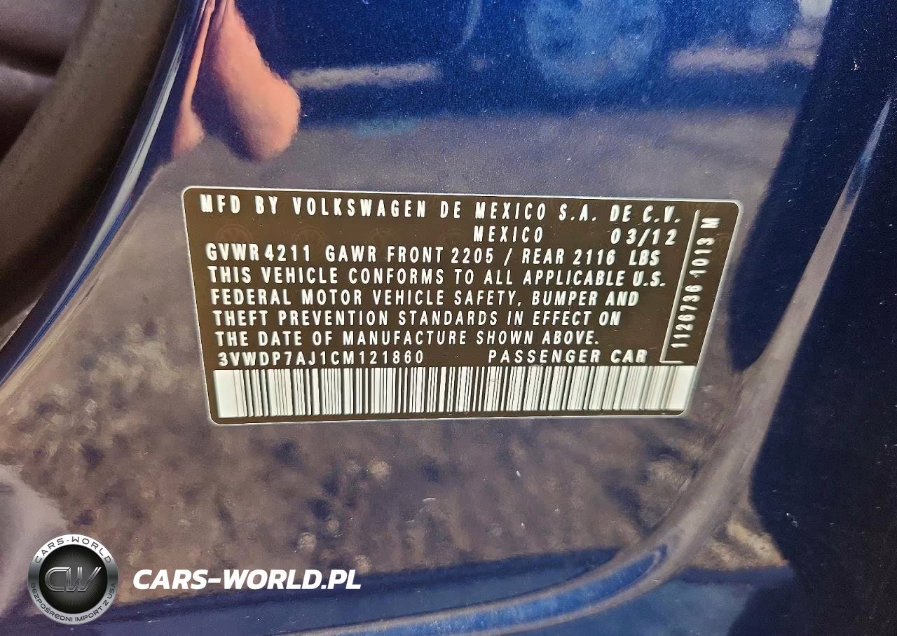 2012 Volkswagen Jetta Se VIN:3VWDP7AJ1CM121860 - 12