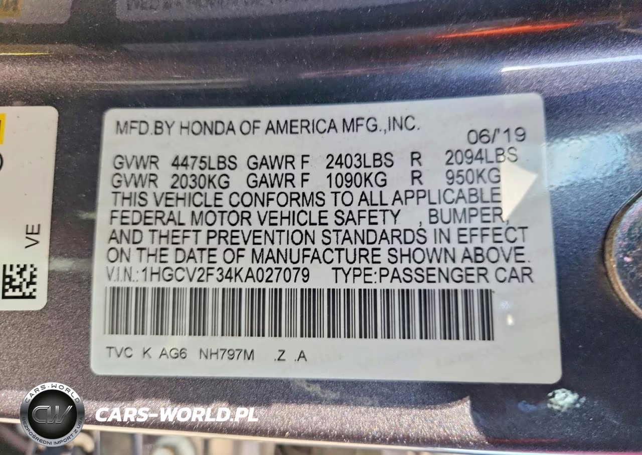 2019 Honda Accord Sport VIN:1HGCV2F34KA027079 - 12