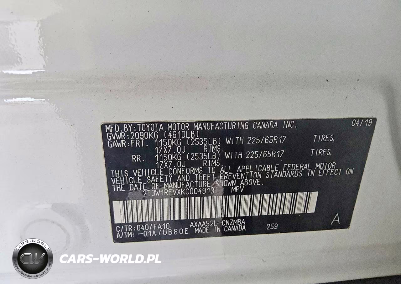 2019 Toyota Rav4 Xle VIN:2T3W1RFVXKC004913 - 13