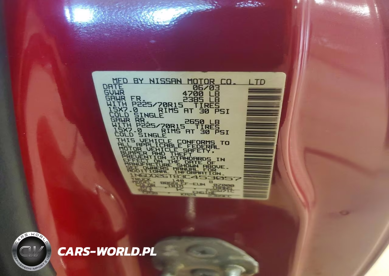 2003 Nissan Frontier Standard VIN:1N6DD26T83C453057 - 12