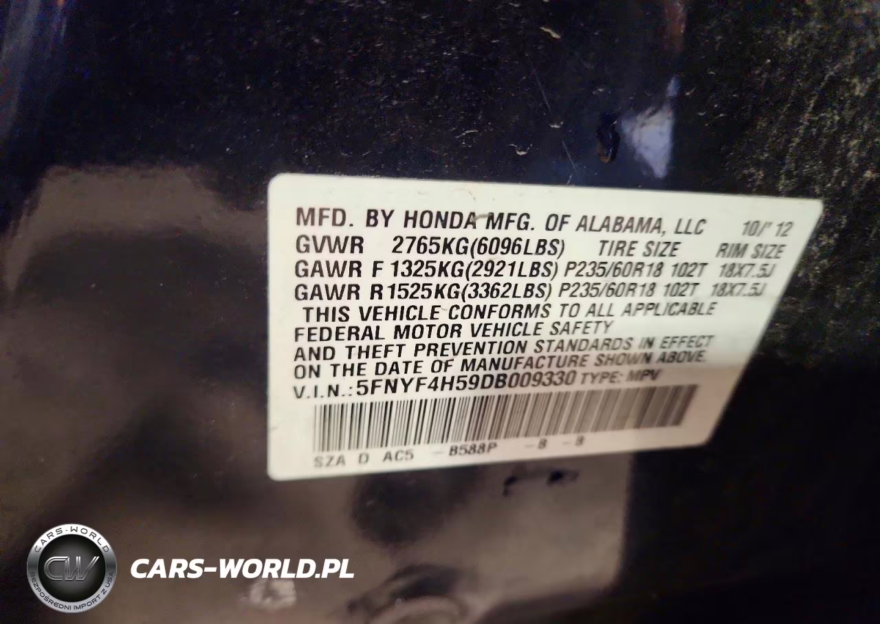 2013 Honda Pilot Exl VIN:5FNYF4H59DB009330 - 13
