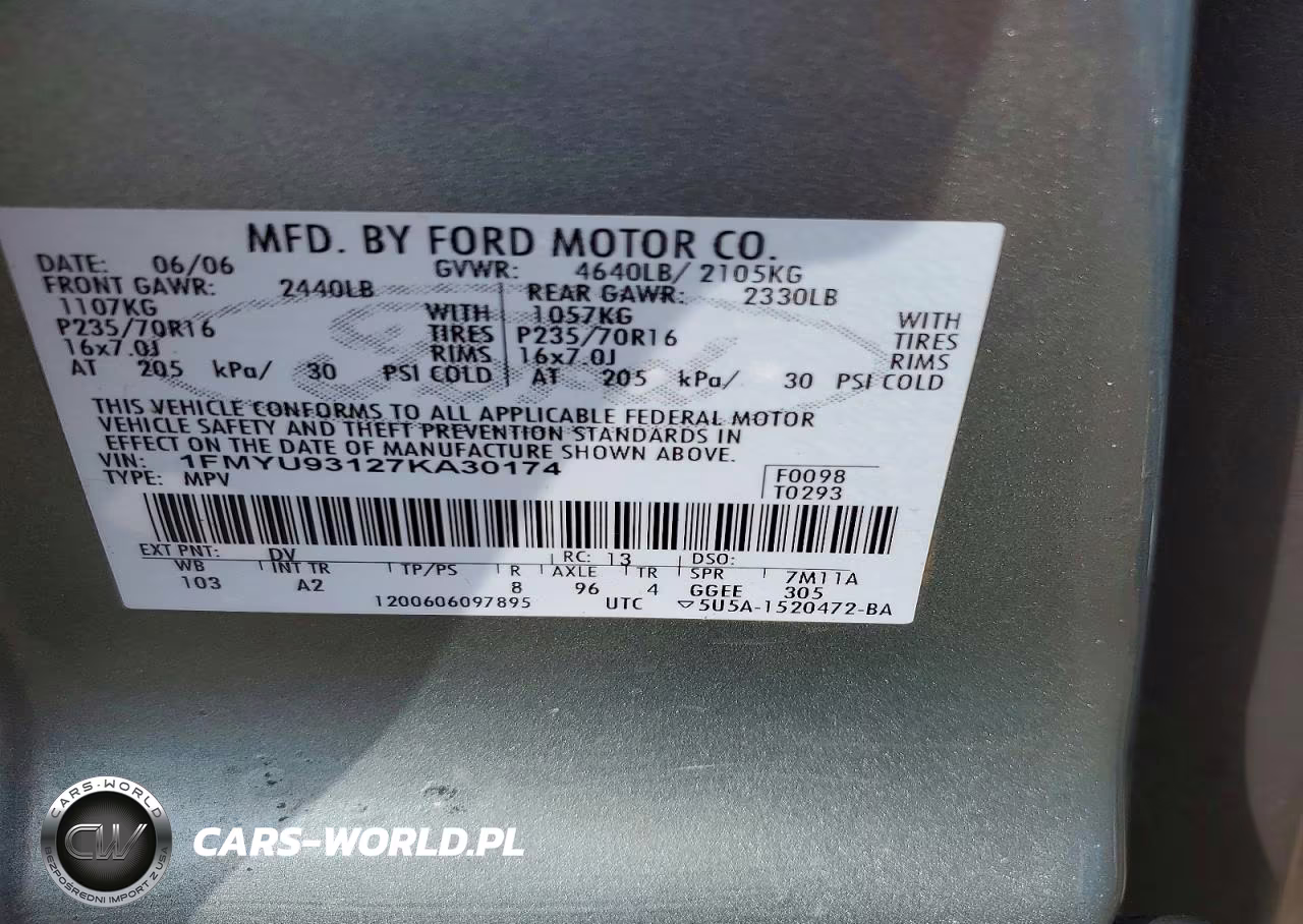 2007 Ford Escape Xlt VIN:1FMYU93127KA30174 - 13