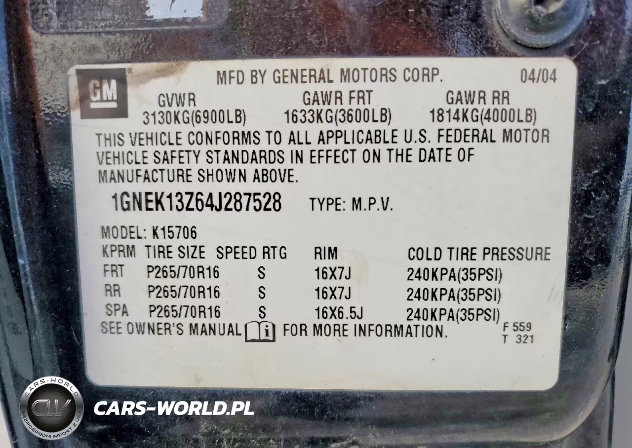 2004 Chevrolet Tahoe K1500 VIN:1GNEK13Z64J287528 - 13