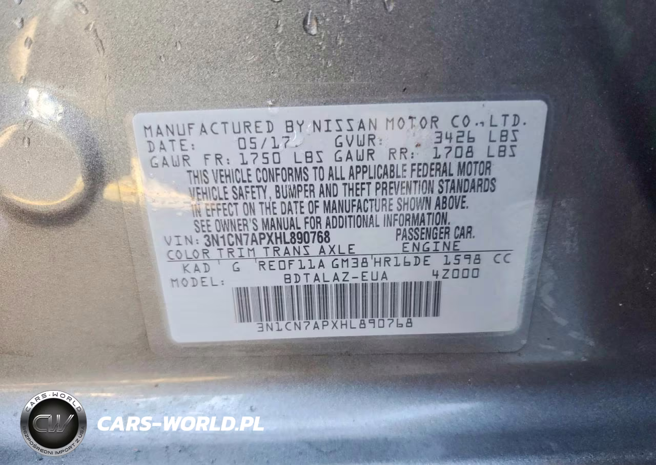 2017 Nissan Versa 1.6 S Plus VIN:3N1CN7APXHL890768 - 13
