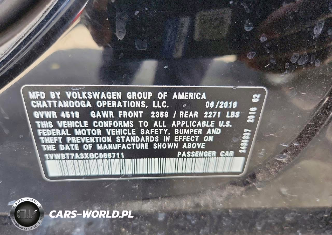 2016 Volkswagen Passat Se VIN:1VWBT7A3XGC066711 - 12