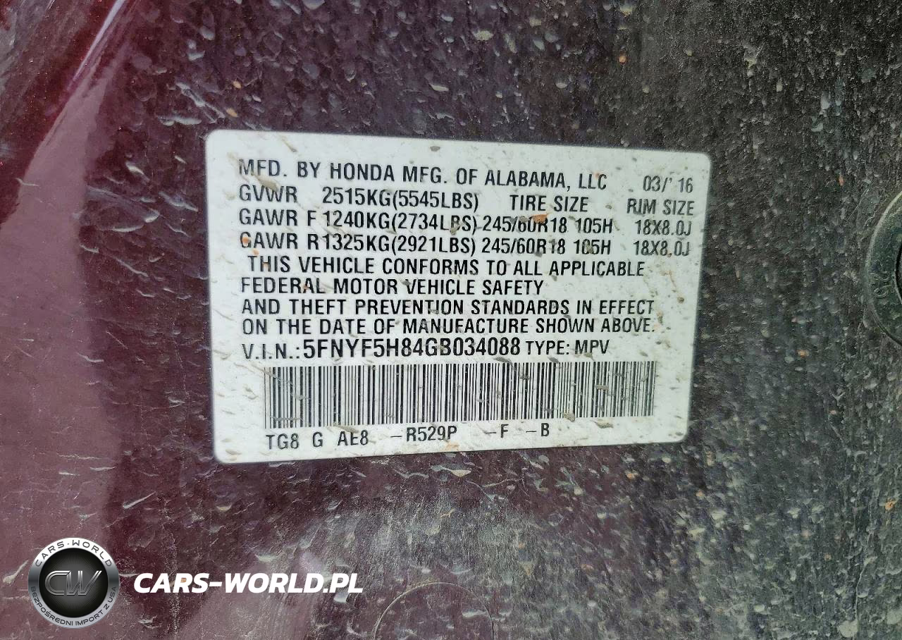 2016 Honda Pilot Exl VIN:5FNYF5H84GB034088 - 13