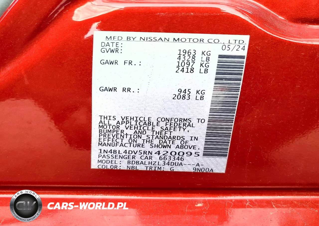 2024 Nissan Altima Sv VIN:1N4BL4DV5RN420095 - 12