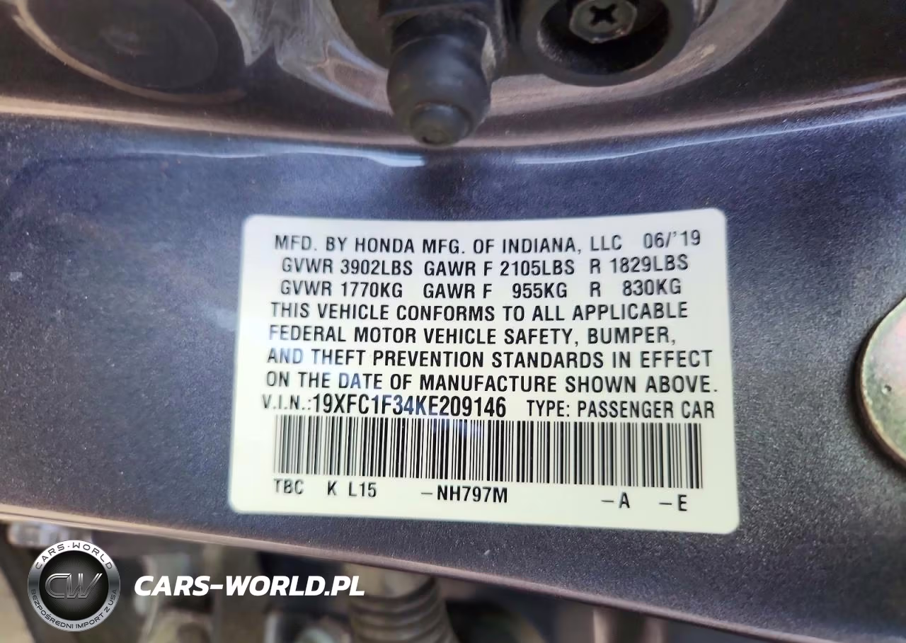 2019 Honda Civic Ex VIN:19XFC1F34KE209146 - 12