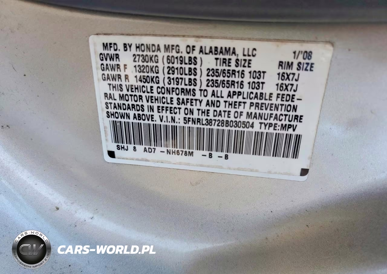 2008 Honda Odyssey Exl VIN:5FNRL38728B030504 - 13
