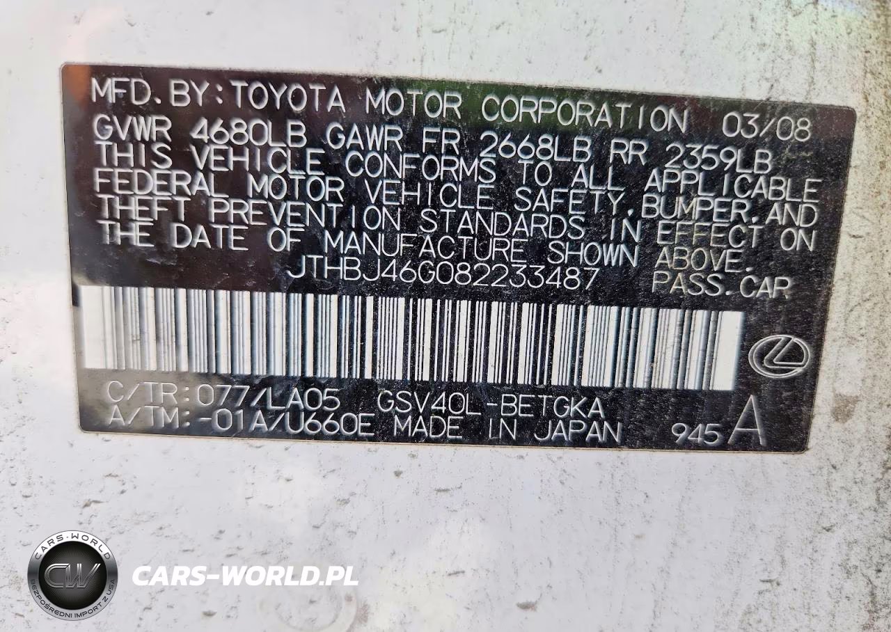 2008 Lexus Es 350 VIN:JTHBJ46G082233487 - 12