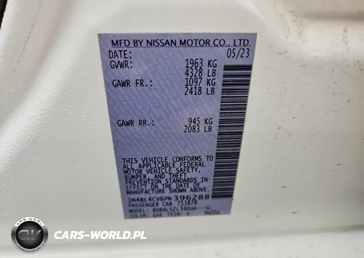 2023 Nissan Altima Sr VIN:1N4BL4CV6PN396288 - 12