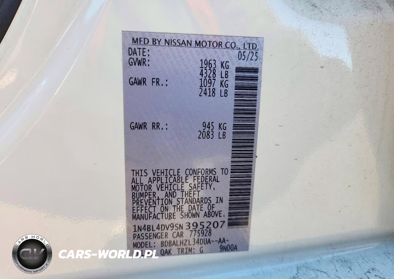 2025 Nissan Altima Sv VIN:1N4BL4DV9SN395207 - 12