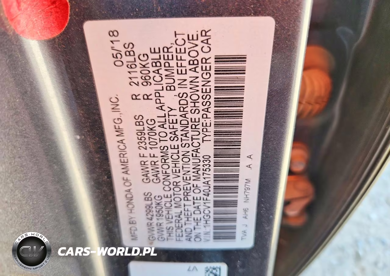 2018 Honda Accord Ex VIN:1HGCV1F40JA175330 - 12