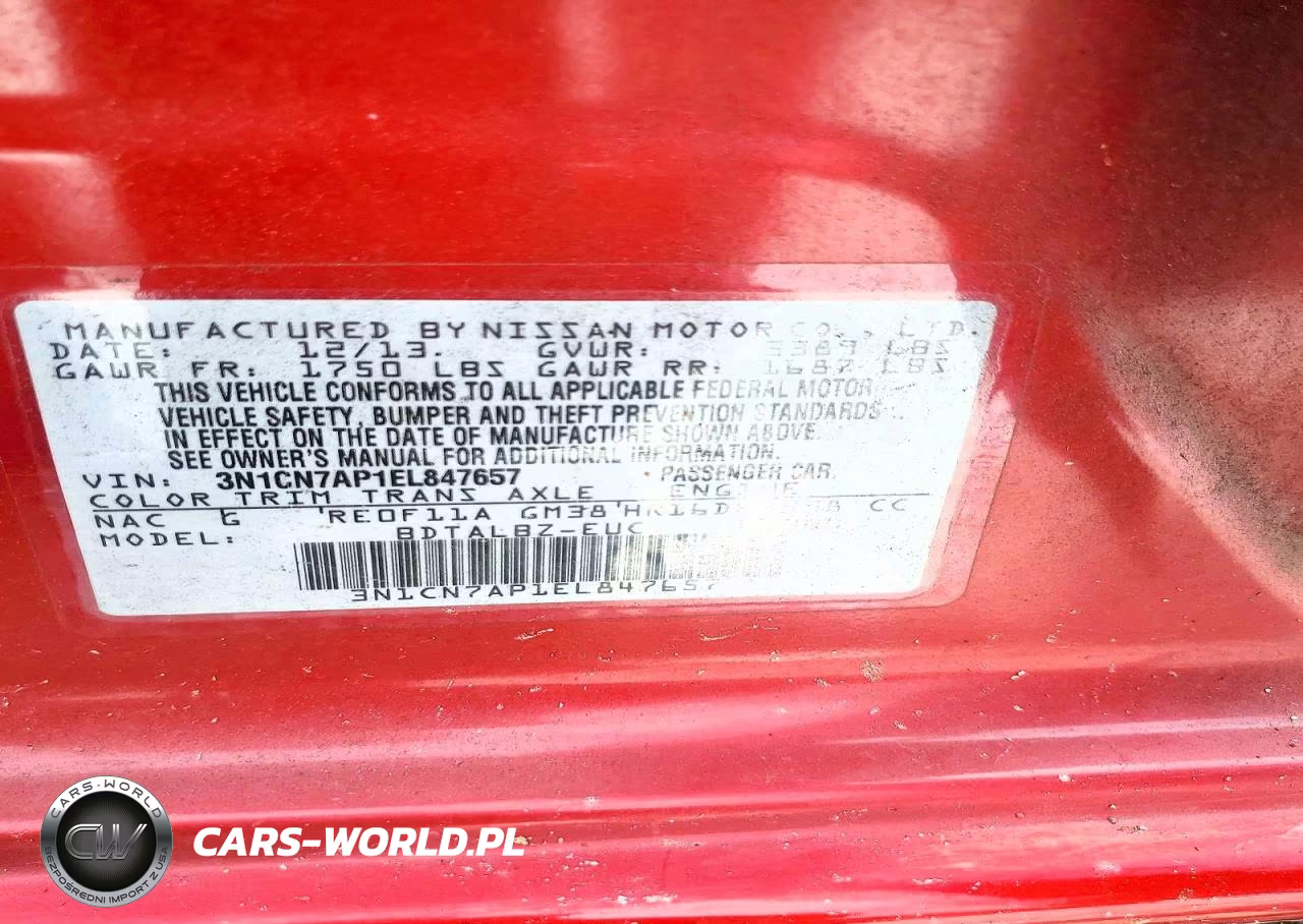 2014 Nissan Versa 1.6 Sv VIN:3N1CN7AP1EL847657 - 12