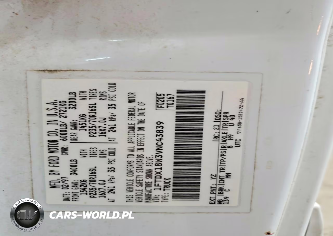 1997 Ford F150 VIN:1FTDX18W3VNC43839 - 13