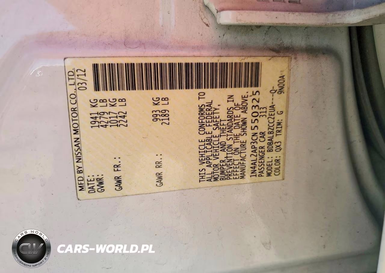 2012 Nissan Altima 2.5 VIN:1N4AL2AP3CN550325 - 12