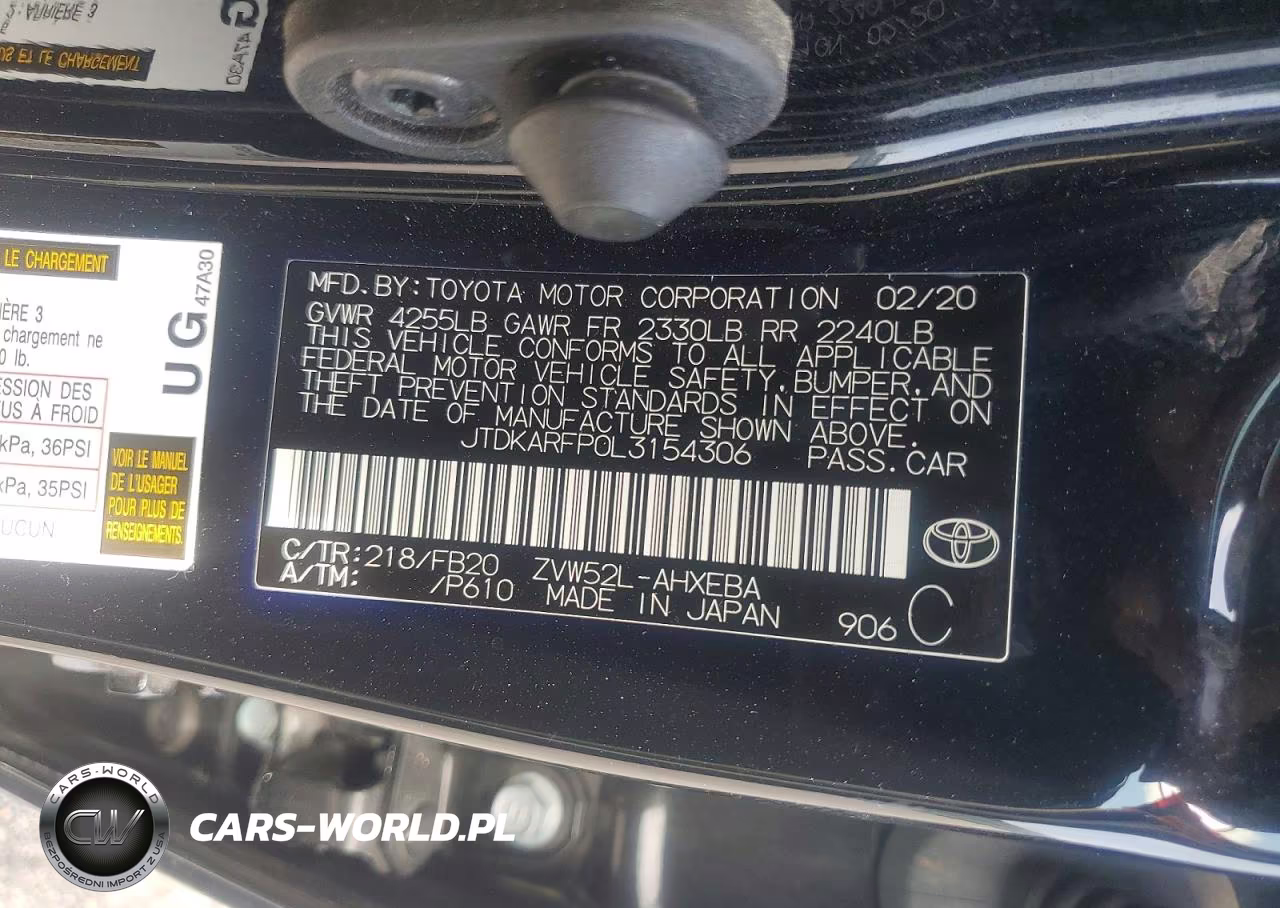 2020 TOYOTA PRIUS PRIME LE VIN:JTDKARFP0L3154306 - 12