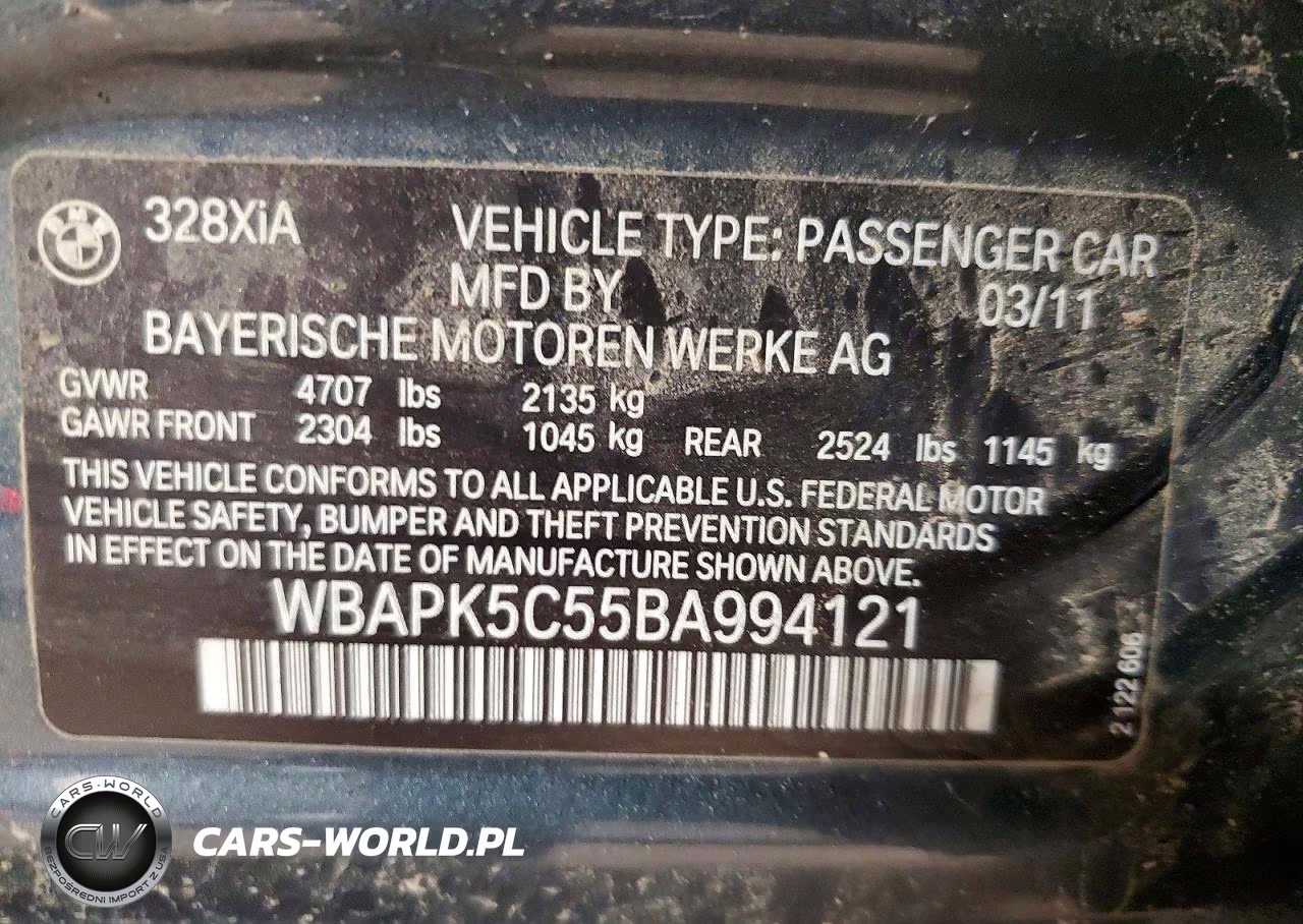2011 BMW 328 Xi Sulev VIN:WBAPK5C55BA994121 - 12