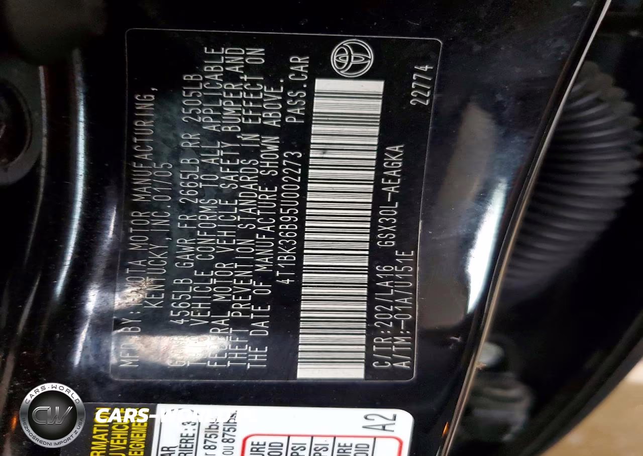 2005 Toyota Avalon Xls VIN:4T1BK36B95U002273 - 12