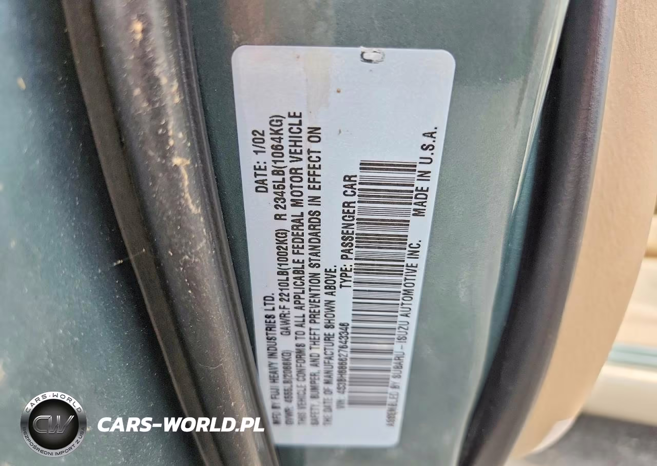 2002 Subaru Legacy Outback Limited VIN:4S3BH686627643346 - 13