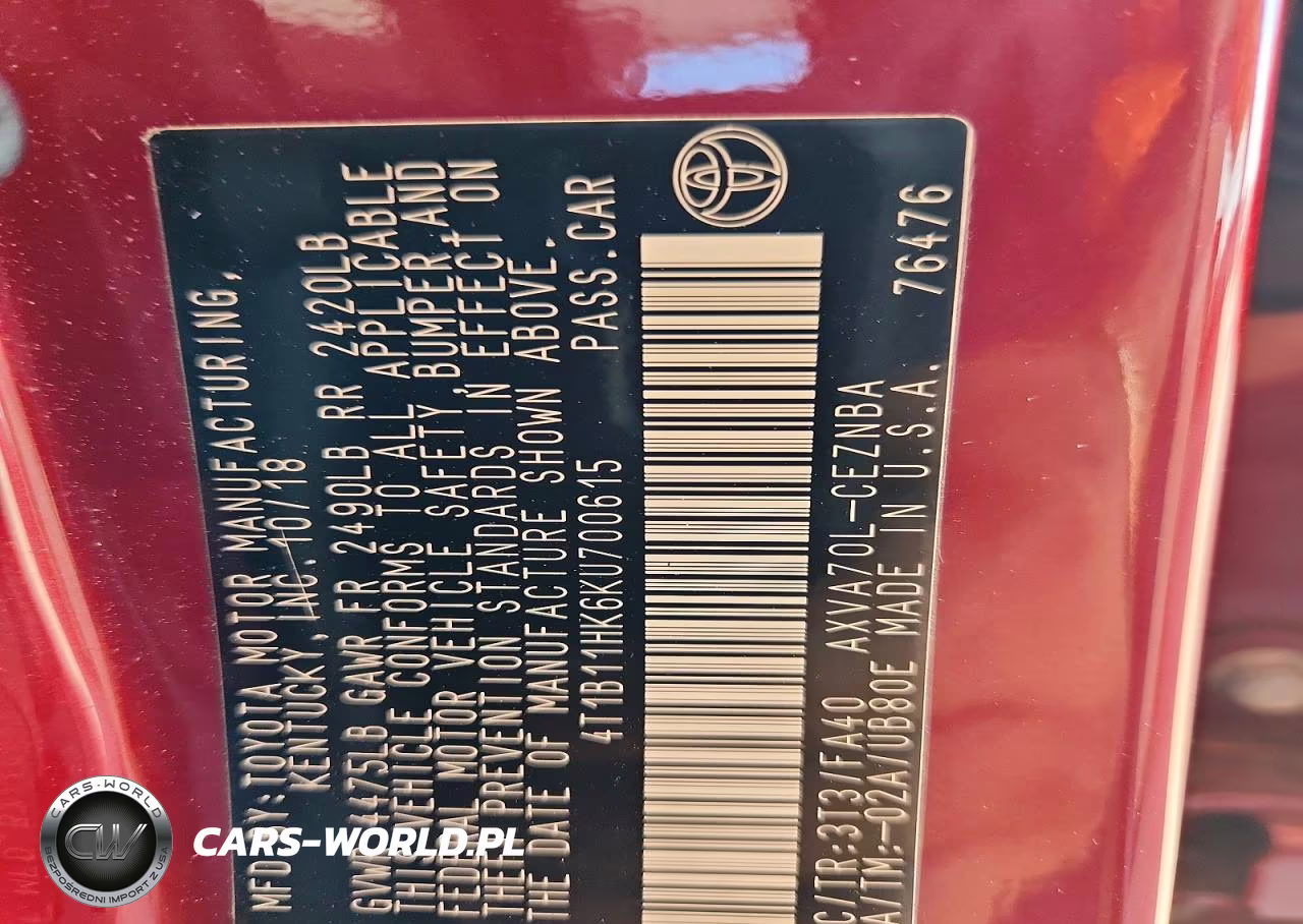 2019 Toyota Camry Le VIN:4T1B11HK6KU700615 - 12