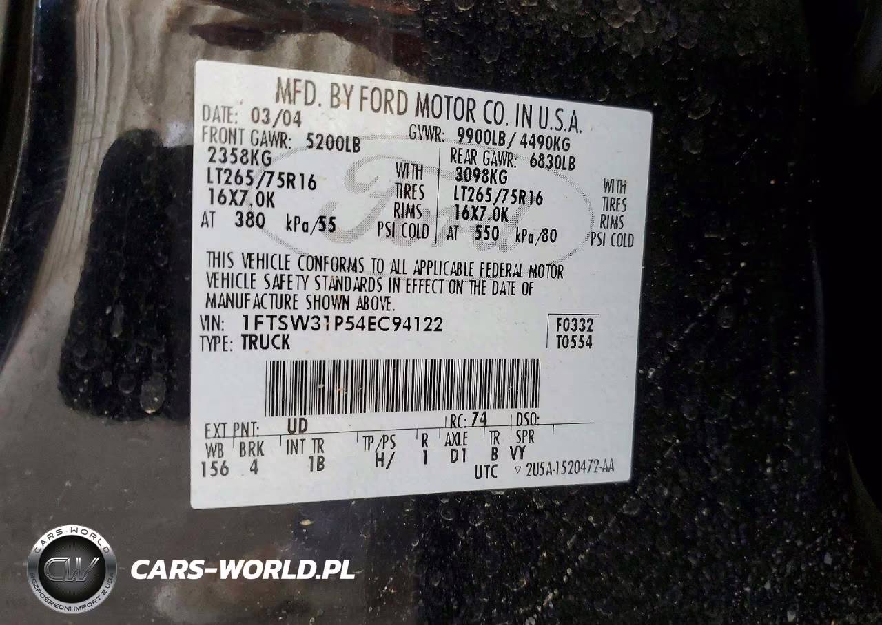 2004 Ford F350 Srw Super Duty VIN:1FTSW31P54EC94122 - 13