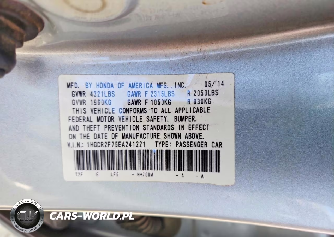 2014 Honda Accord Ex VIN:1HGCR2F75EA241221 - 13