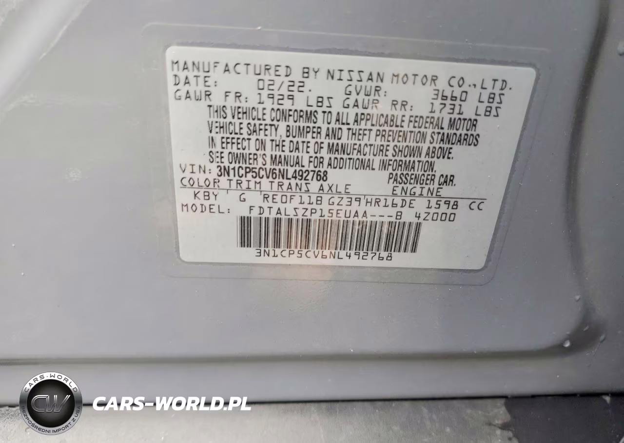 2022 Nissan Kicks Sv VIN:3N1CP5CV6NL492768 - 13