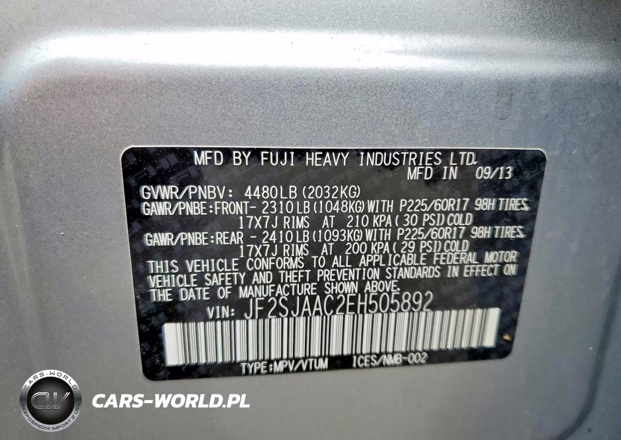 2014 Subaru Forester 2.5I VIN:JF2SJAAC2EH505892 - 13