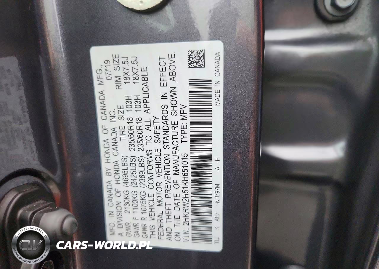 2019 Honda Cr-V Ex VIN:2HKRW2H51KH651015 - 13